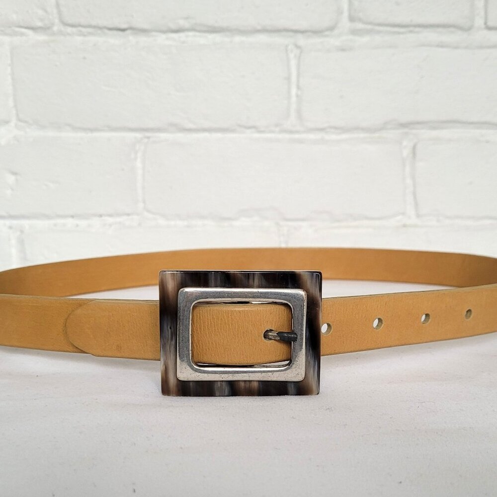 Vintage Scott David Italian Tan Leather belt with Tortoisehell Buckle Size S